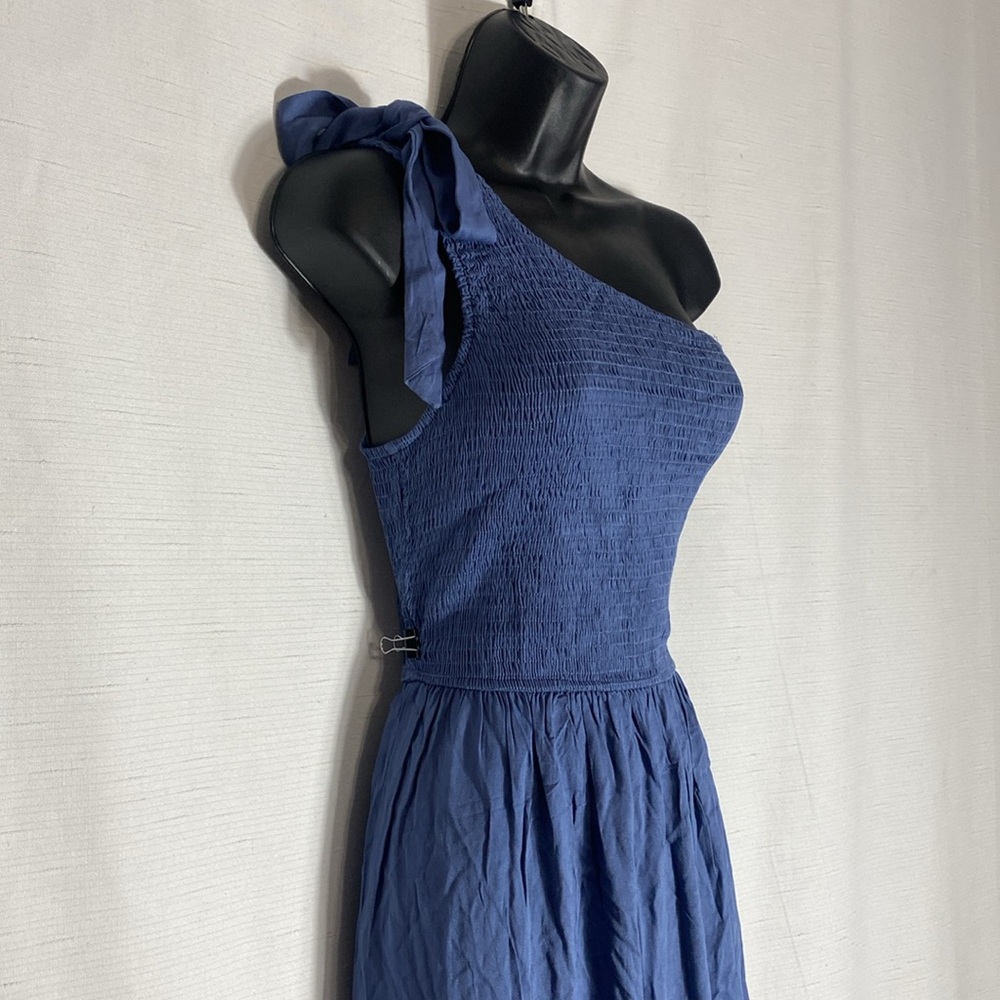 MEROKEETY One Shoulder Sleeveless Knot Smocked Split Tiered Flowy Midi Dress - Picture 12 of 14